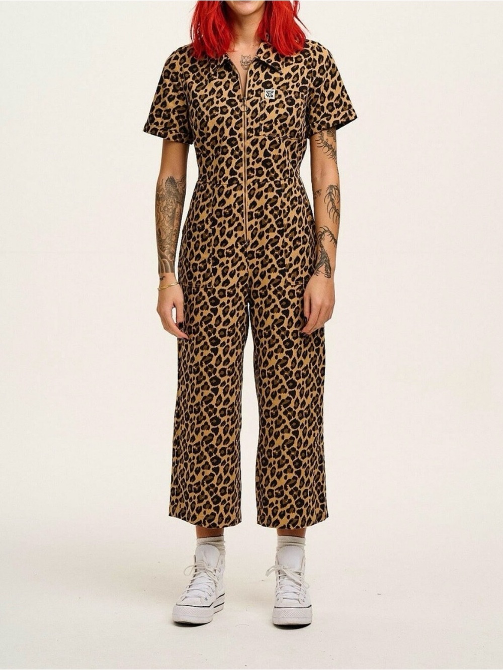 Lucy & Yak Ragan Cotton Jumpsuit in Leopard Print US 4 UK 8